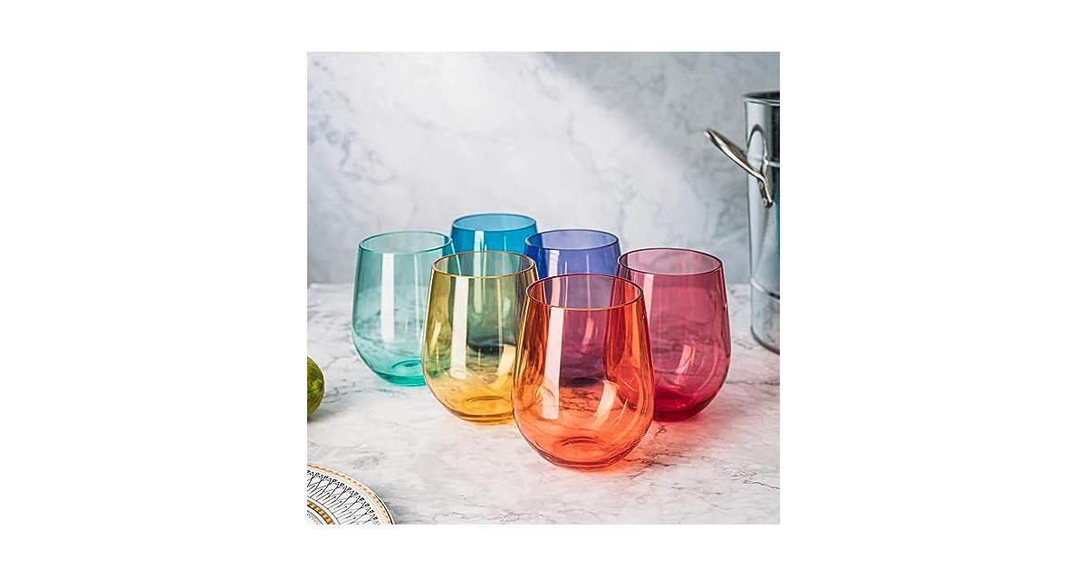 The Wine Savant Acrylic European Style Stemless Wine Glasses, Set Of 6 In Multicolor