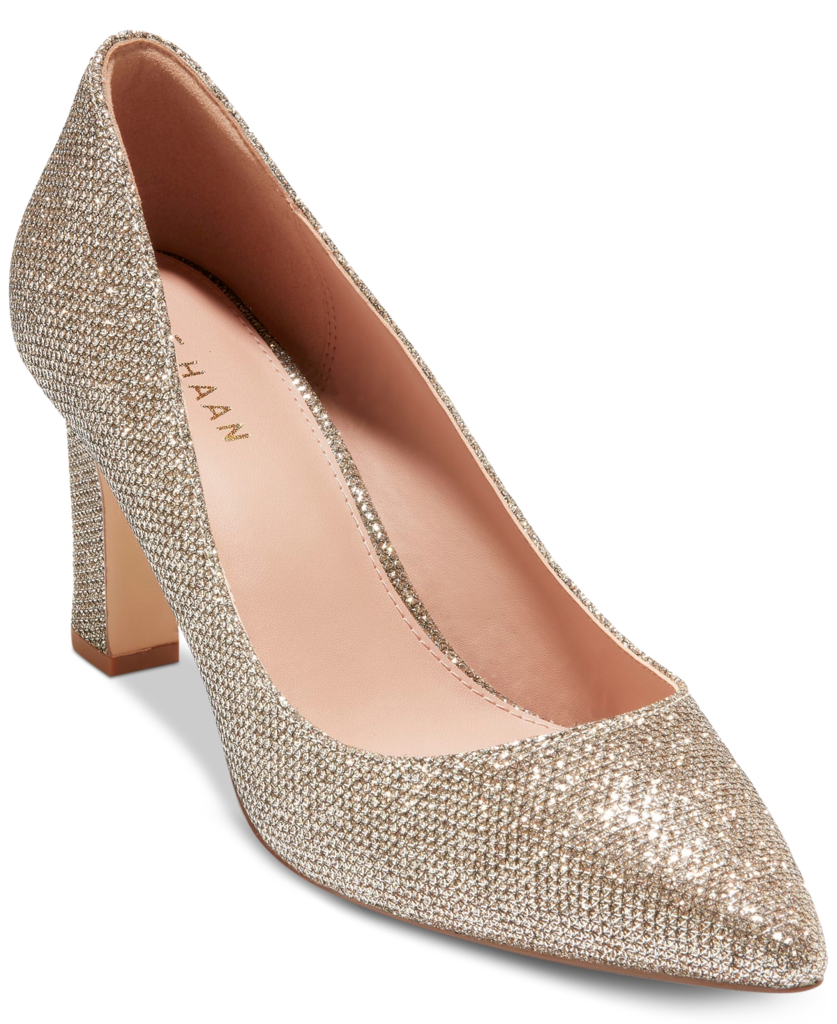 Shop Cole Haan Women's Mylah Pointed-toe Slip-on Pumps In Gold Glitter Mesh