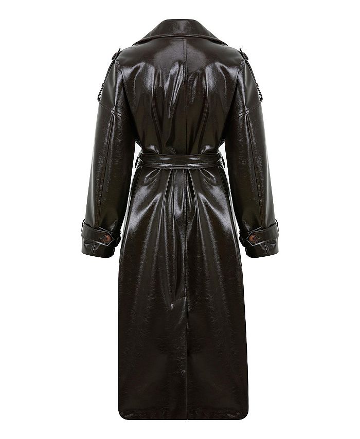 NOCTURNE Women's Belted Pleather Trench Coat - Macy's