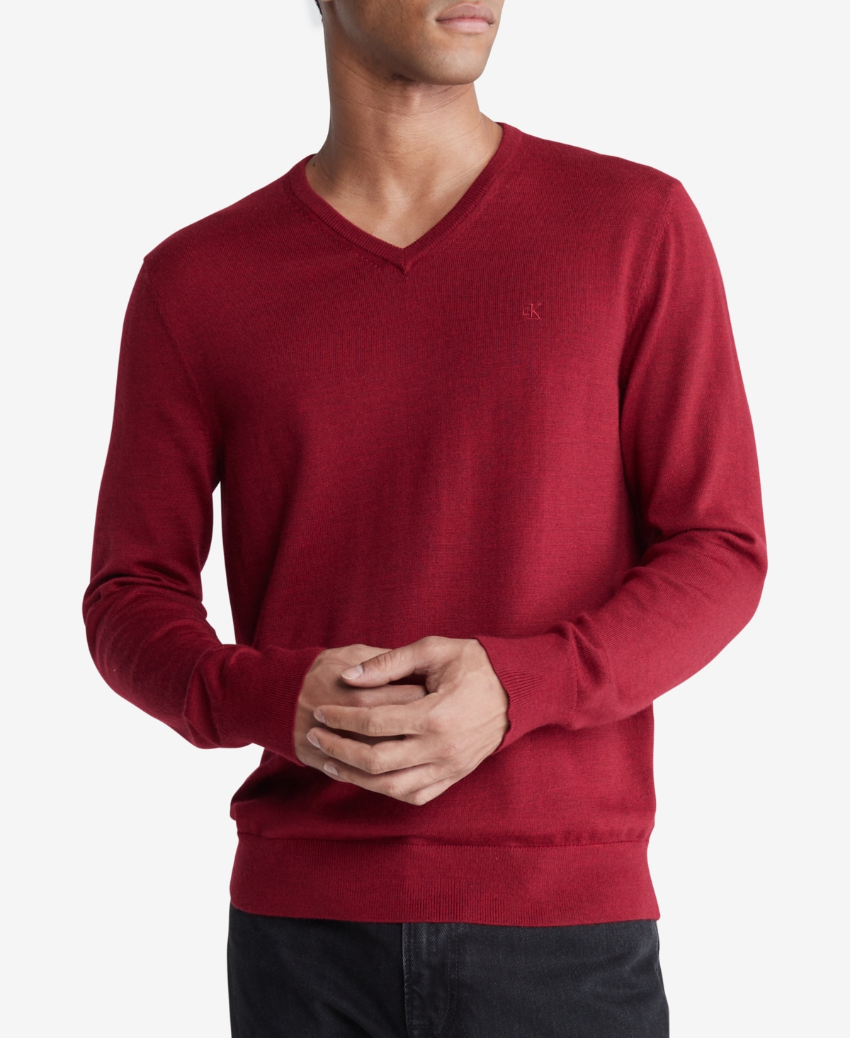 Calvin Klein Men's Regular-fit V-neck Sweater In Sun Dried Tomato Heahter