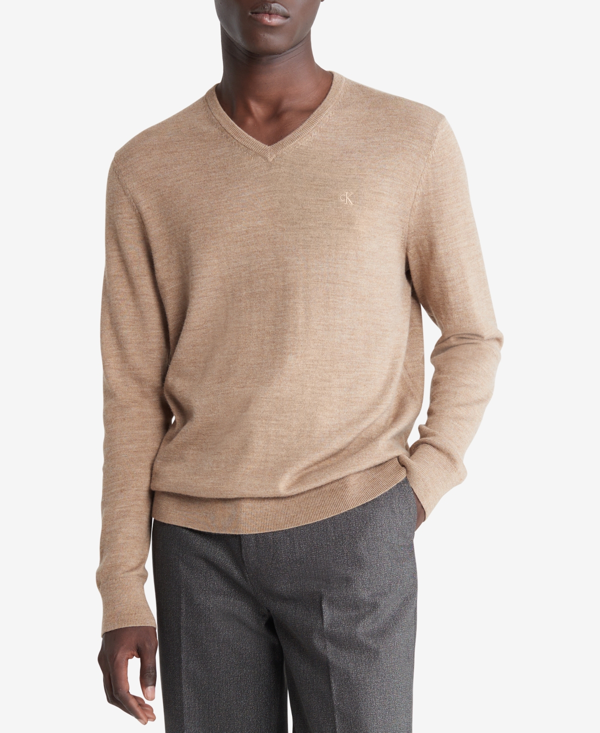 Calvin Klein Men's Regular-fit V-neck Sweater In Tigers Eye Heather