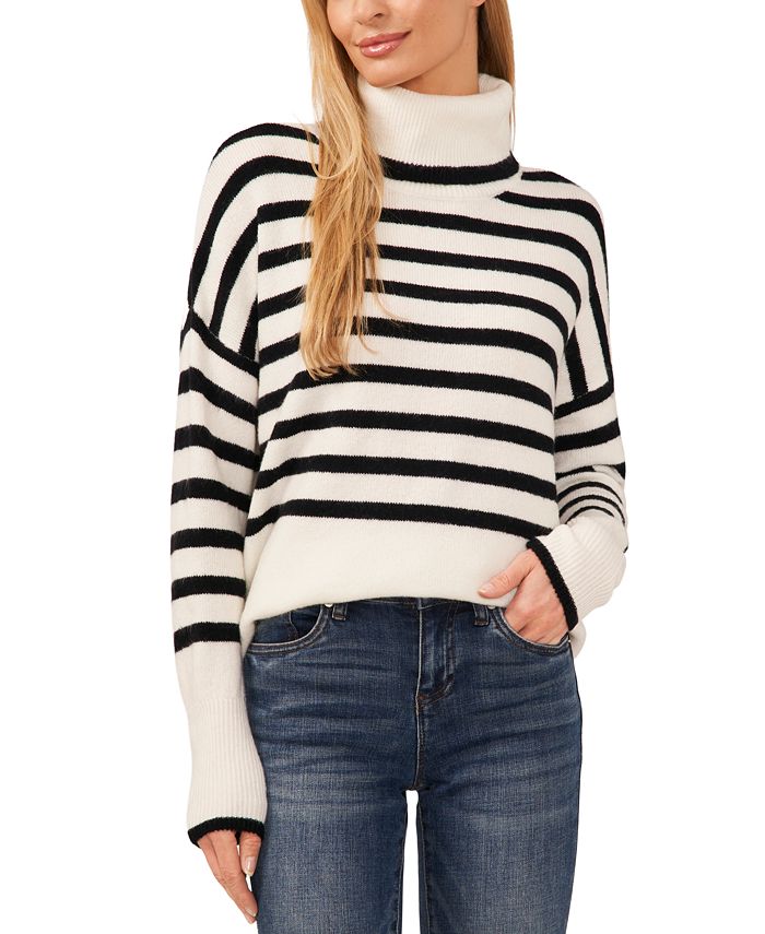 CeCe Women's Striped Turtleneck Sweater - Macy's