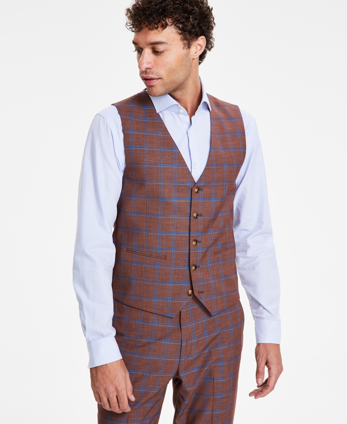 Men's Classic Fit Plaid Suit Vest - Rust/blue Plaid
