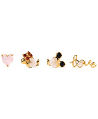 18k Gold-Plated 4-Pc. Set Mixed Crystal Forever Love Single Stud Earrings