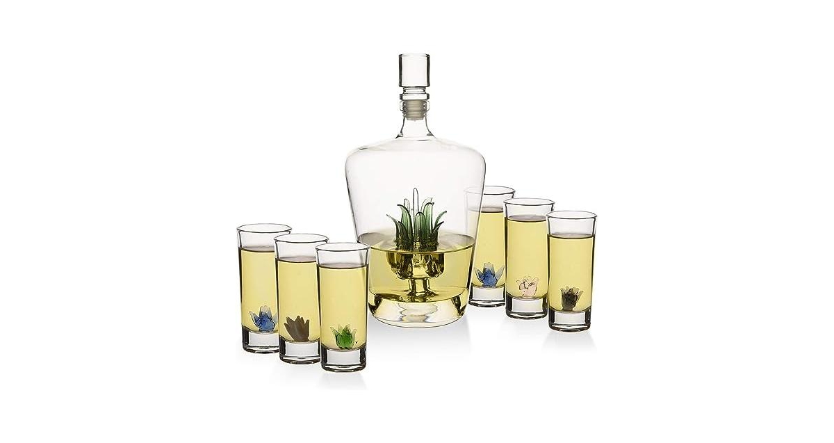 The Wine Savant Tequila Decanter & Shot Glasses, 7 Piece Set In Clear