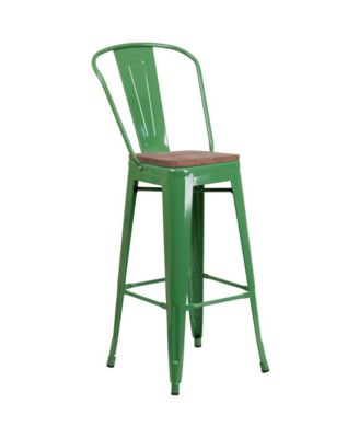 Dothan Metal Dining Stool With Curved Slatted Back And Textured Wood Seat