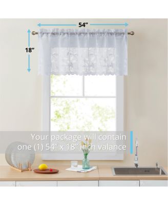 Joyce Lace Sheer Kitchen Curtain Valance Topper - Rod Pocket for Small Windows, Bathroom & Kitchen - 54 W x 18 L
