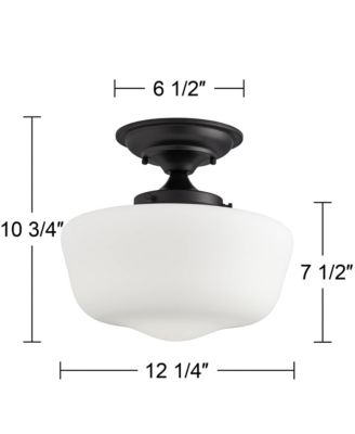 Floating Rustic Farmhouse Ceiling Light Semi Flush-Mount Fixture 12 1/4" Wide Black Opal White Glass Shade for Bedroom Kitchen Living Room Hallway Dining Bathroom Schoolhouse