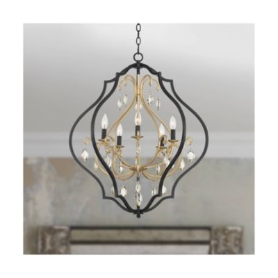 Clara Black Soft Gold Iron Pendant Chandelier 26 1/2" Wide French Amber Crystal 5-Light Fixture for Dining Room House Home Foyer Entryway Kitchen Bedroom Living High Ceiling