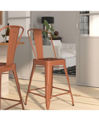Stella 24" Metal Indoor-Outdoor Counter Stool With Vertical Slat Back And Integrated Footrest