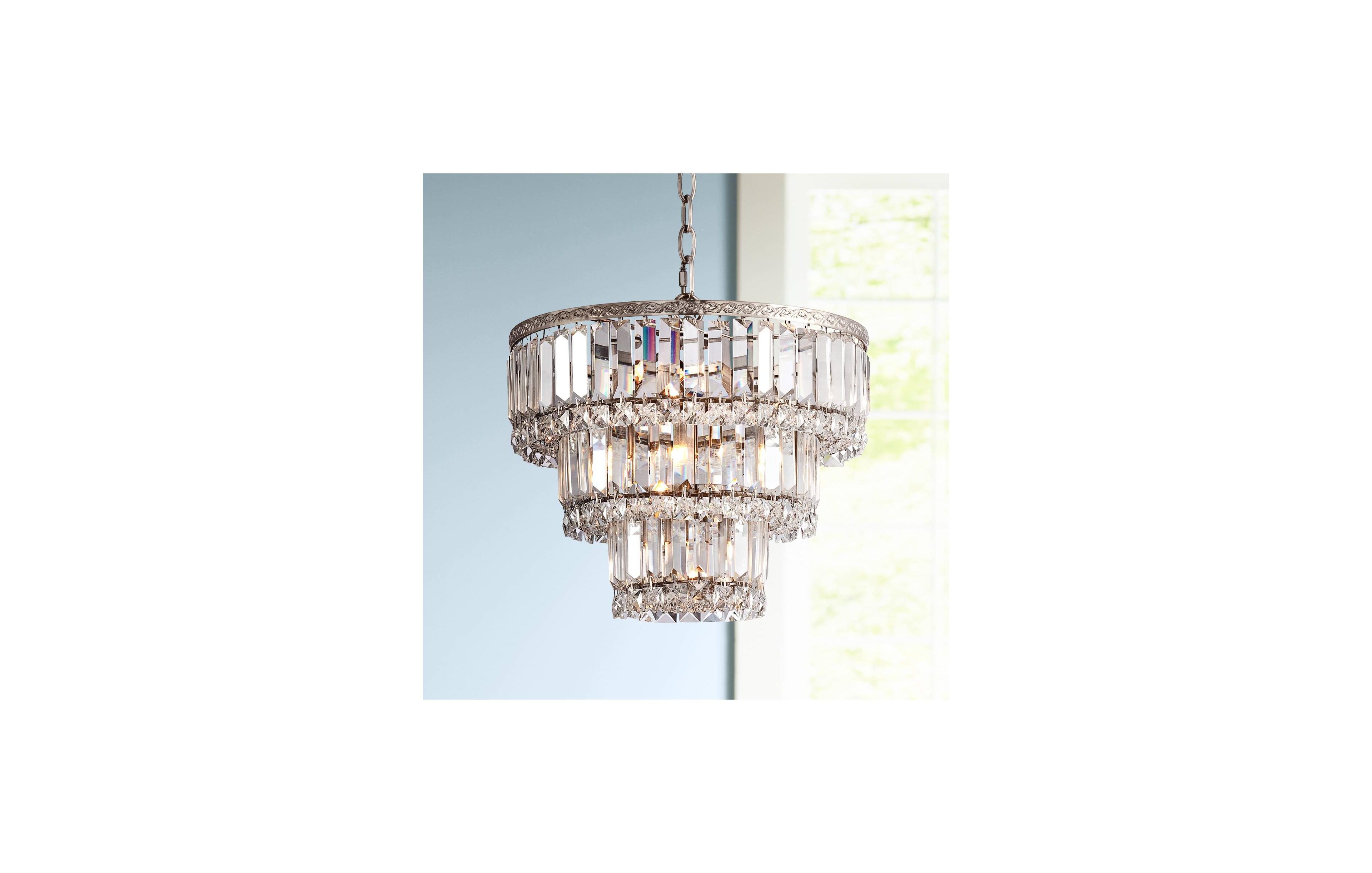 Vienna Full Spectrum Magnificence Satin Nickel Chandelier 14 1/4" Wide Industrial Three Tier Crystal 7-Light Fixture for Dining Room House Foyer Entry