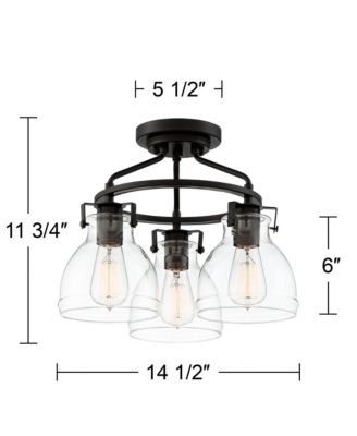Bronze 3-Light Clear Glass Shade 14.5" Wide Industrial Rustic Farmhouse Fixture Ceiling Light Semi Flush Mount
