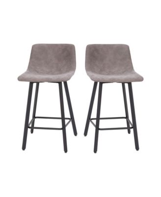 Oretha Set Of 2 Modern Upholstered Stools With Contoured, Low Back Bucket Seats And Iron Frames