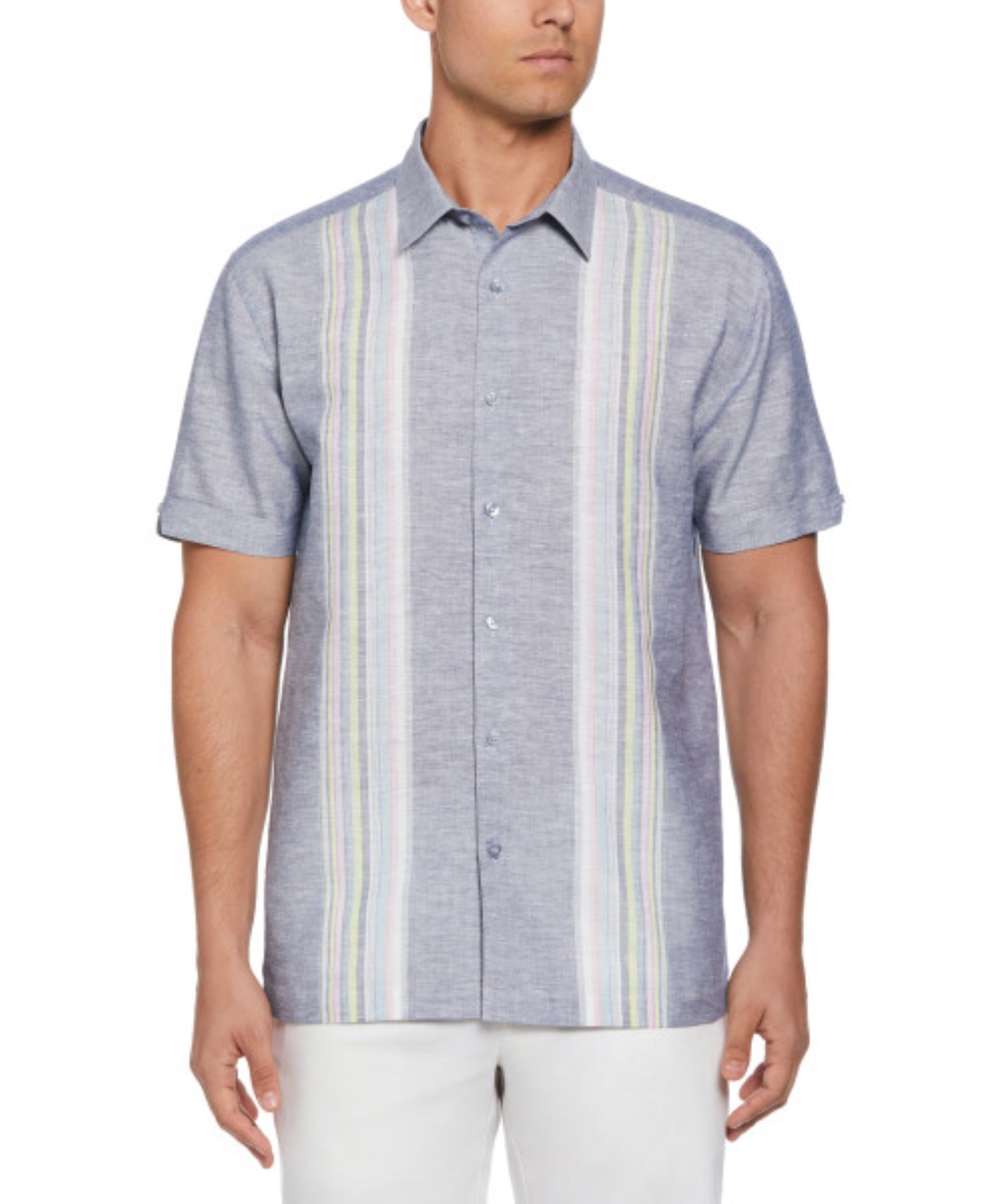 Men's Regular-Fit Yarn Dyed Panel Short-Sleeve Shirt - Naval Academy