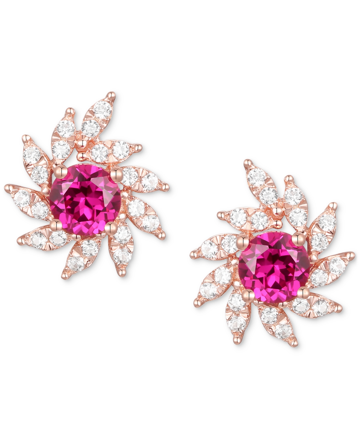 Lab-Grown(3/4 ct. t.w.) & Lab-Grown White Sapphire (1/3 ct. t.w.) Spiral Stud Earrings in 14k Rose Gold-Plated Sterling Silver - Ruby