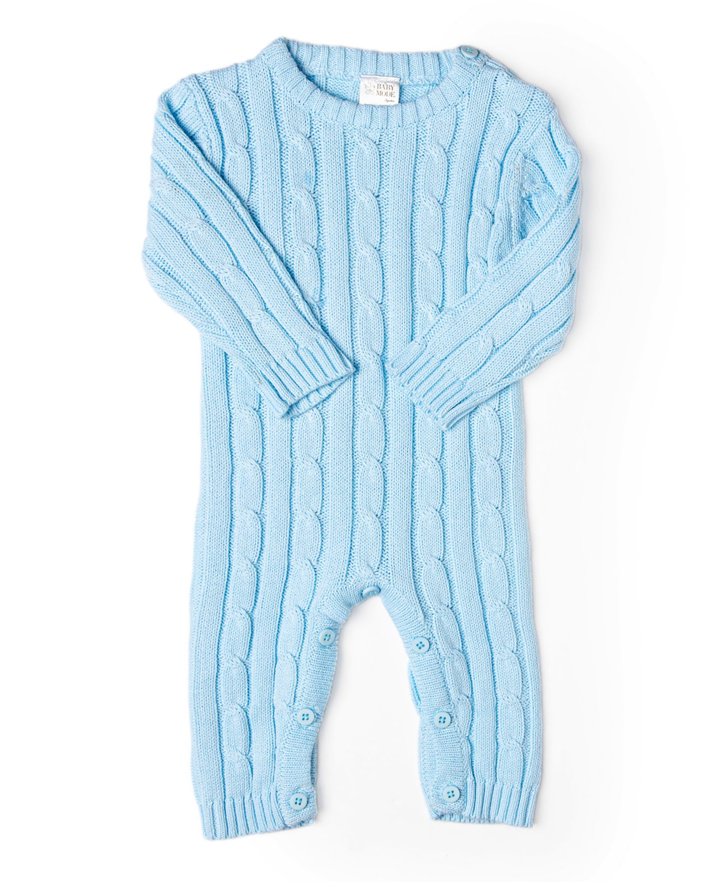 Детский вязаный комбинезон Baby Mode Signature с длинным рукавом, вязка косами, для малыша, цвет: Светлый синий — фото 1