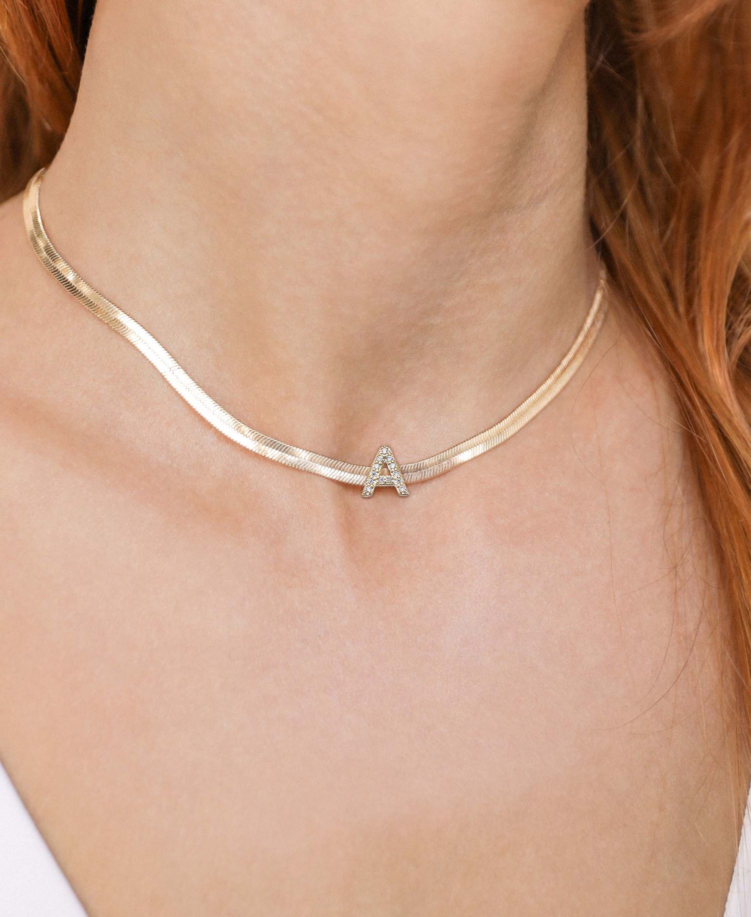 Initial Herringbone 18K Gold Plated Necklace