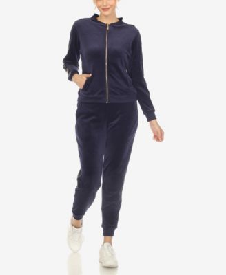 Women's Faux Leather Stripe Velour 2 Piece Tracksuit Set