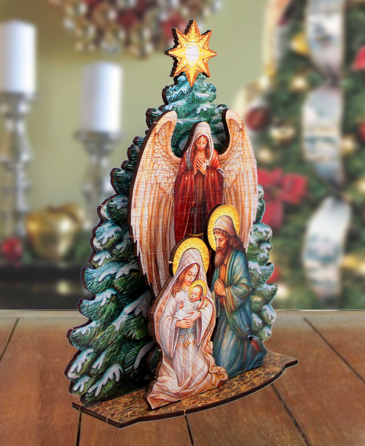 Shop Designocracy Nativity Scene With Christmas Tree Holiday Village 7" Table Decoration G.debrekht In Multi Color