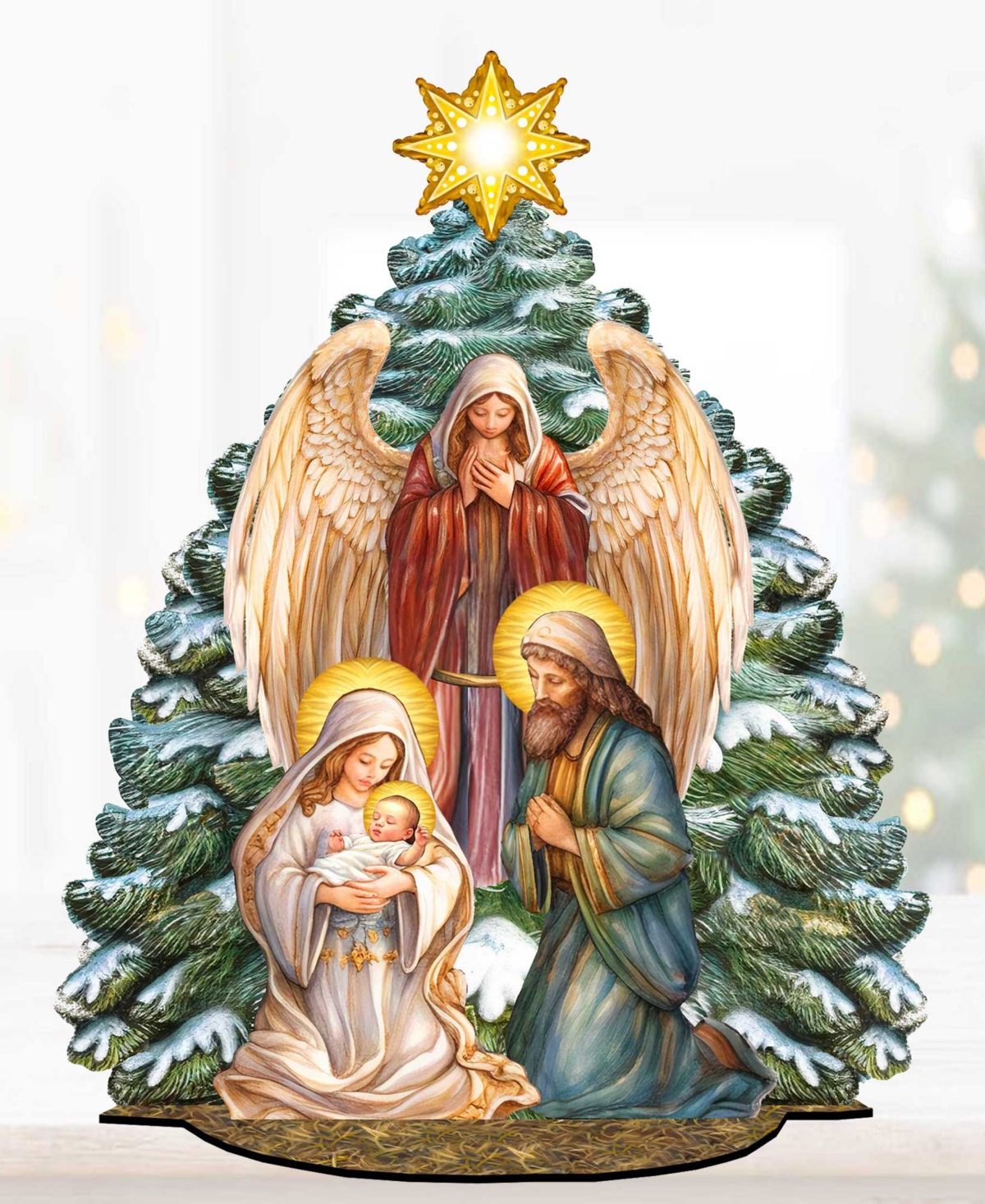 Designocracy Nativity Scene with Christmas Tree Holiday Village Table Decoration G.DeBrekht