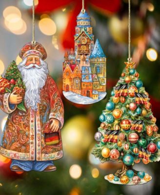 Traveling Santa Wooden Ornaments Set of 3 by G.DeBrekht