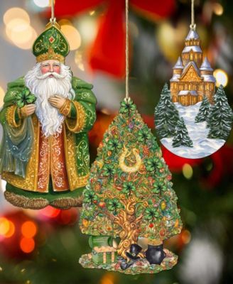 Traveling Santa Wooden Ornaments Set of 3 by G.DeBrekht