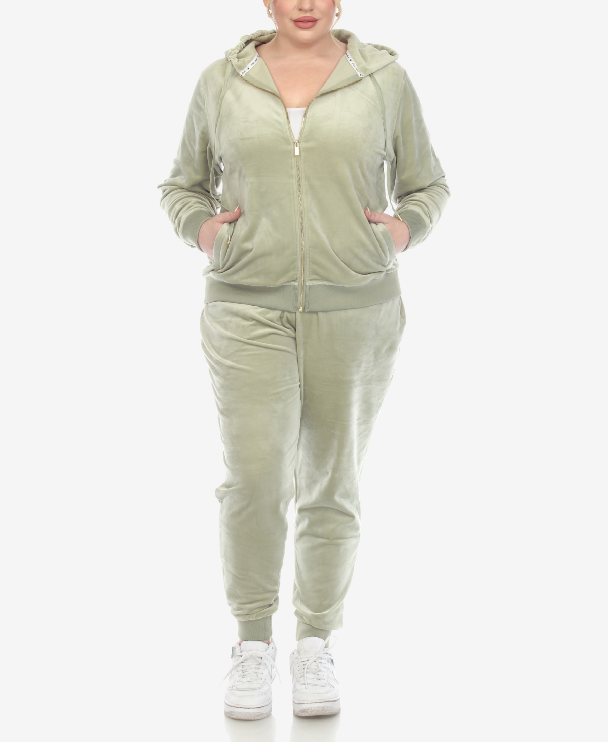 WHITE MARK PLUS SIZE VELOUR TRACKSUIT LOUNGEWEAR 2PC SET 