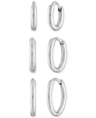 Ben Oni Kat 3 Pair Huggie Hoop Earrings Set - Silver