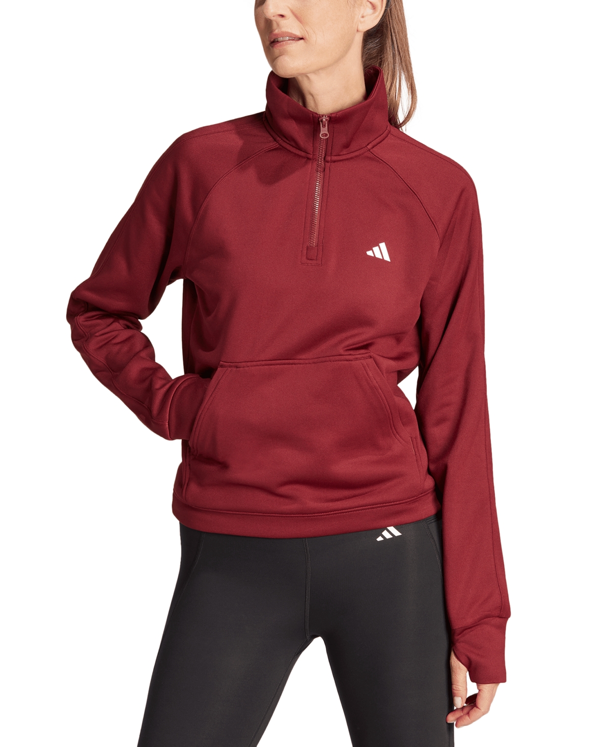 Adidas Originals Women's Aeroready Game & Go Quarter-zip Thumb-hole Top In Shadow Red,white