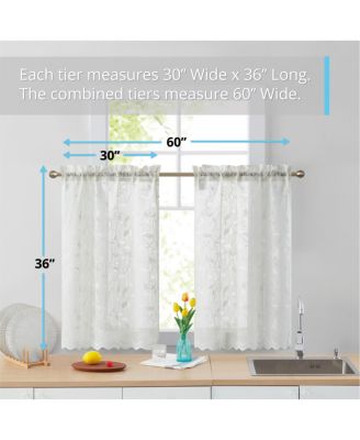 Joyce Lace Sheer Kitchen Cafe Curtain Tiers for Small Windows, Kitchen & Bathroom - 30 W x 36 L Inch (Pair)