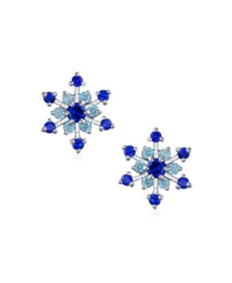 Christmas Holiday Party CZ Royal Ice Blue Aqua Cubic Zirconia Star Snowflake Stud Earrings For
