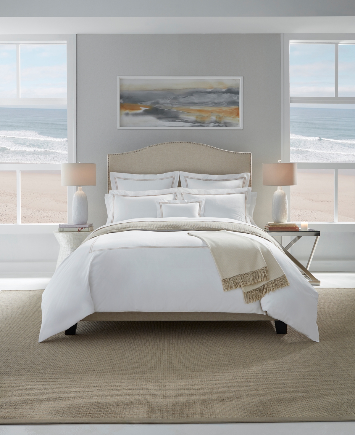 Sferra Grand Hotel Cotton Duvet Cover, King In White,navy