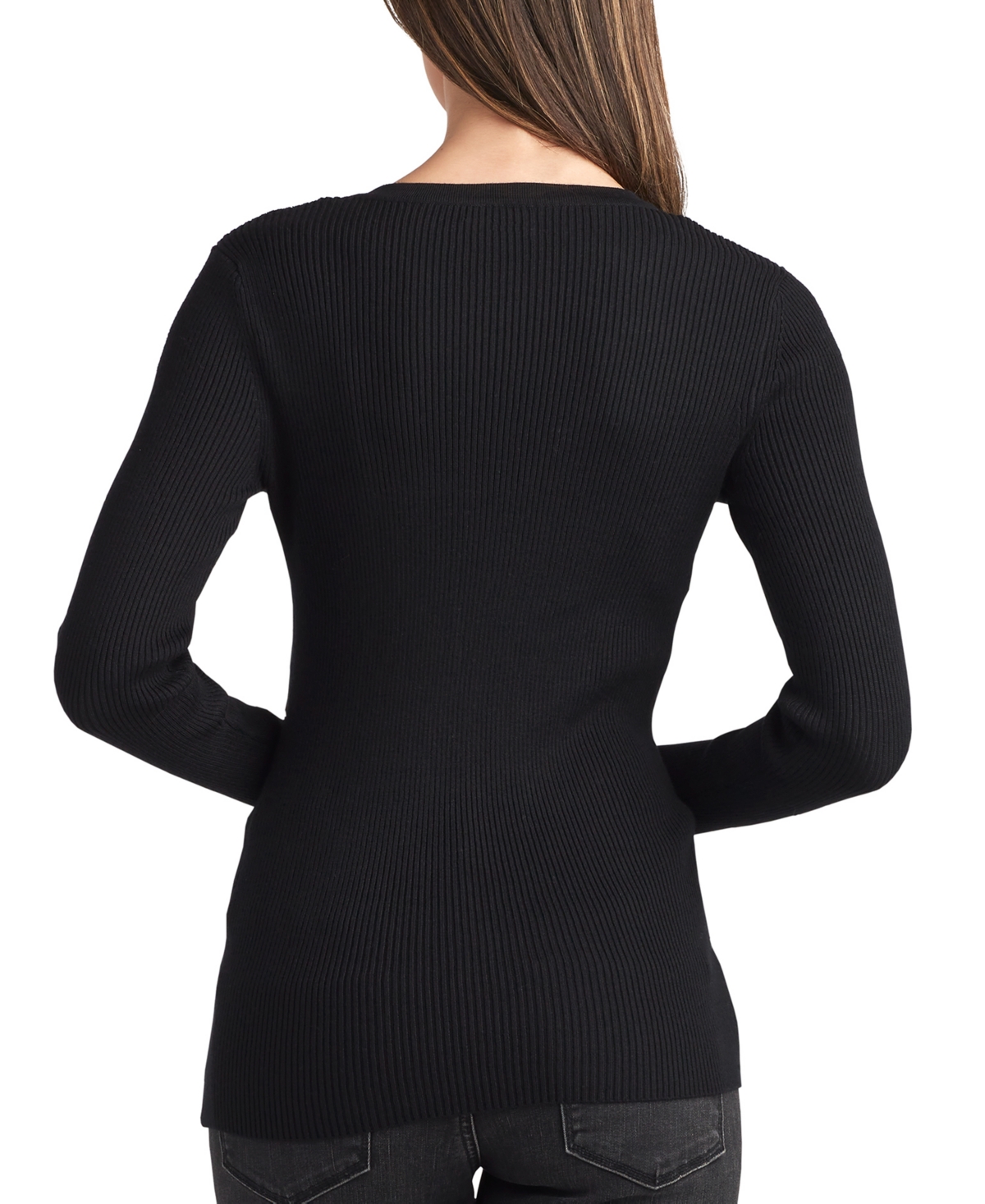 Shop Bcx Juniors' Ribbed Long-sleeve Lace-up-side Sweater In Black
