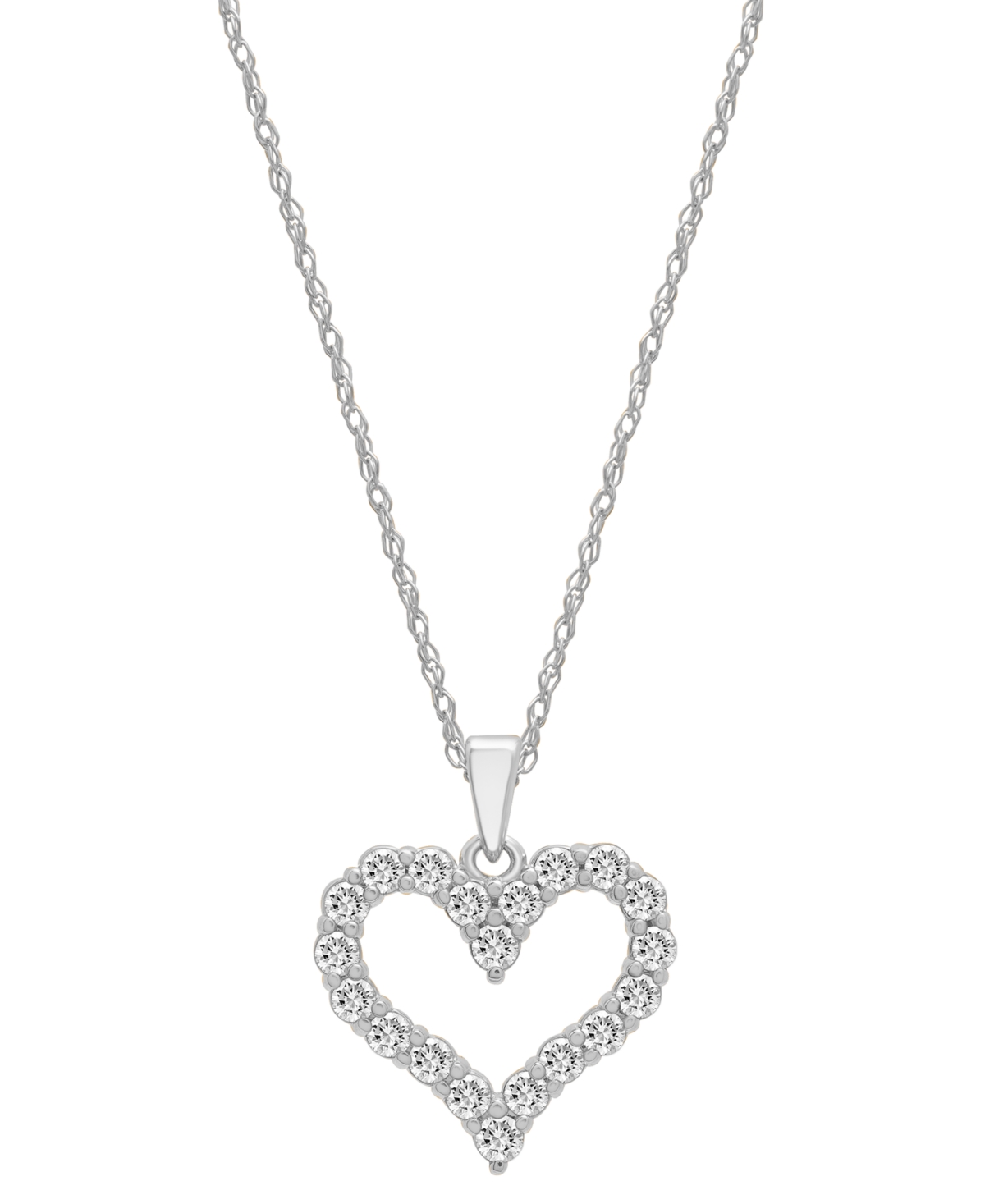Macy's Diamond Open Heart Pendant Necklace (1/2 Ct. T.w.) In 14k Gold, 18" + 2" Extender In K White Gold