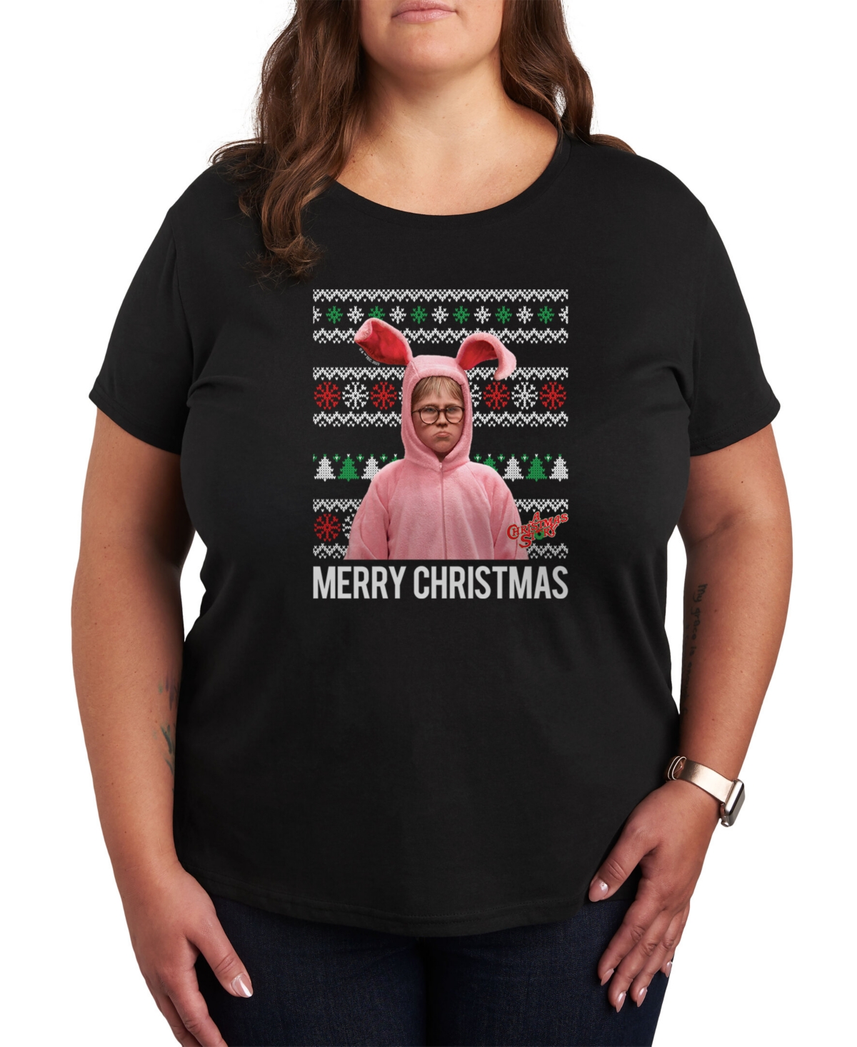Air Waves Trendy Plus Size A Christmas Story Graphic T-shirt In Black