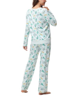 Women's Long Sleeve Notch Collar Top with Lounge Pants 2 Piece Pajama Set