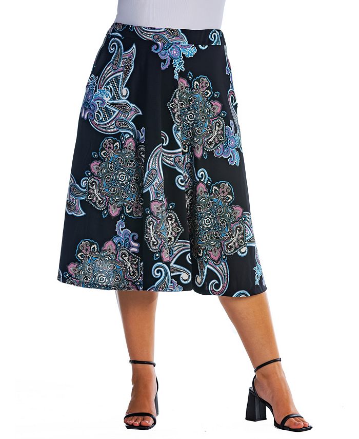 24seven Comfort Apparel Plus Size Paisley A-line Pocket Midi Skirt - Macy's
