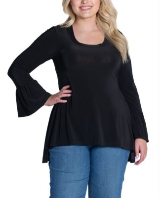 Plus Size Long Bell Sleeve High Low Tunic Top
