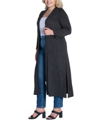 Plus Size Long Duster Open Front Knit Cardigan Sweater