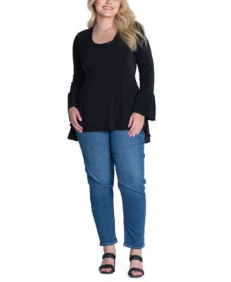 Plus Size Long Bell Sleeve High Low Tunic Top