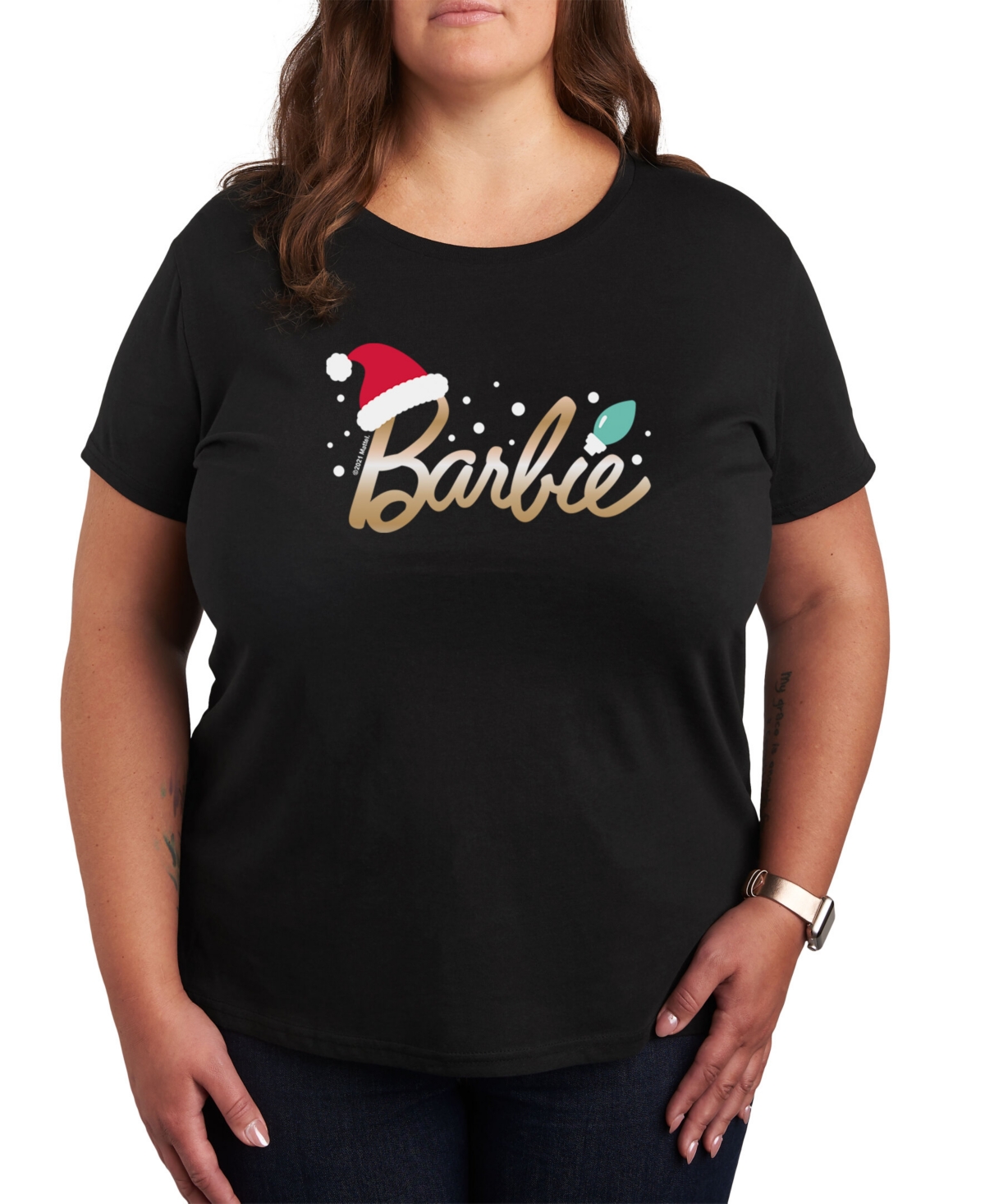 Air Waves Trendy Plus Size Barbie Holiday Graphic T-shirt In Black