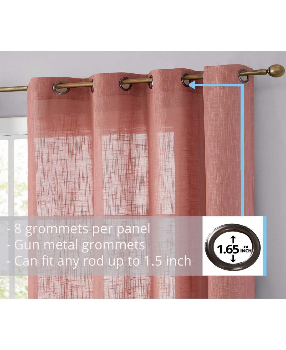 Hlc.me Abbey Faux Linen Textured Semi Sheer Privacy Sun Light Filtering Transparent Window Grommet Curtain Panels