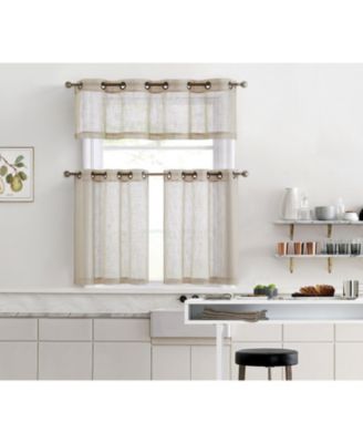 Abbey Faux Linen Textured Semi Sheer Privacy Light Filtering Transparent Grommet Short Thick Cafe Curtain Tiers for Small Windows, Set of 2