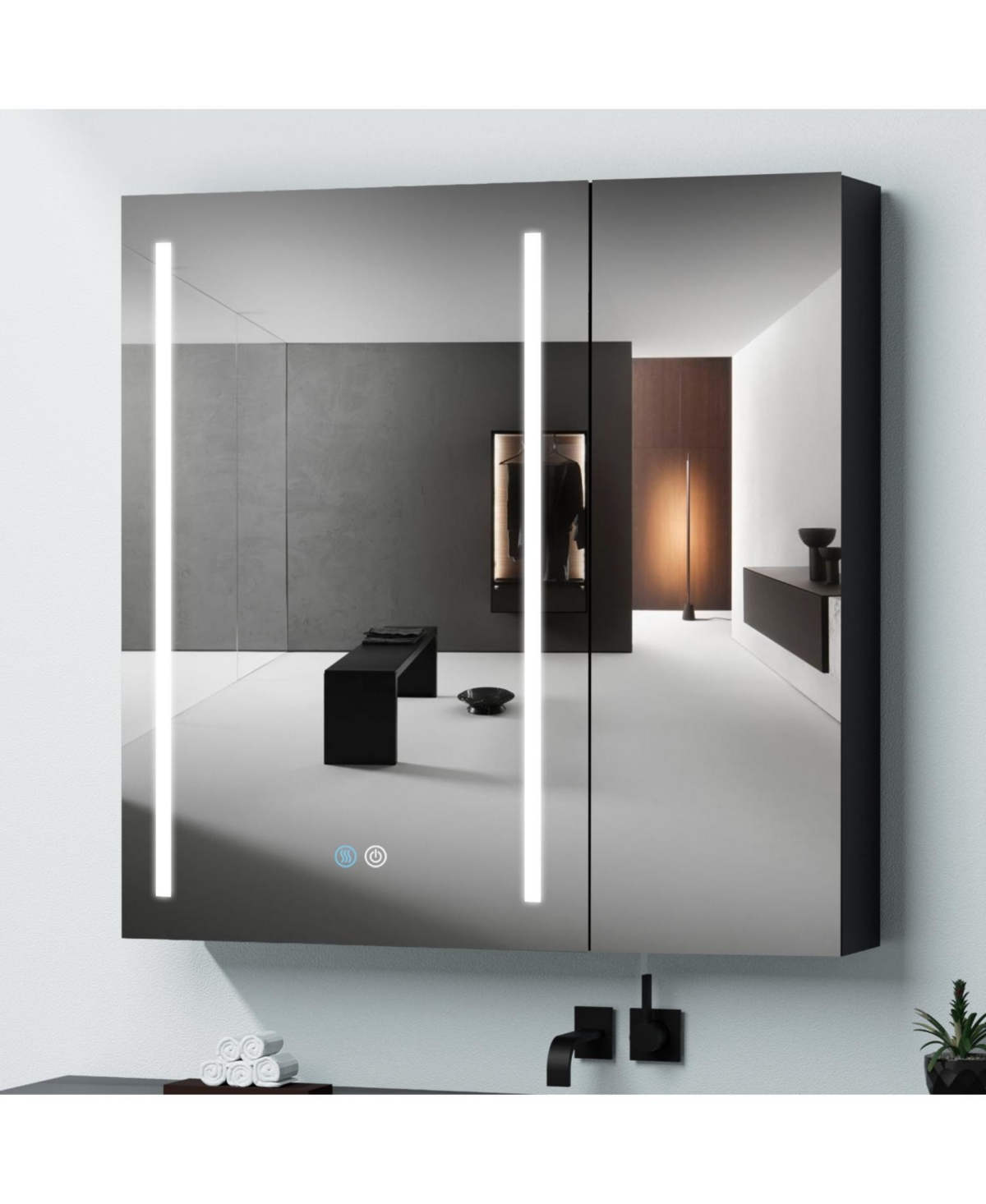 30x30 Inch Led Bathroom Medicine Cabinet Surface Mount Double Door Lighted Medicine Cabinet - Black