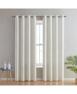 Jefferson Faux Silk Semi Sheer Light Filtering Microfiber Lined Grommet Lightweight Window Curtain Panels, Set of 2