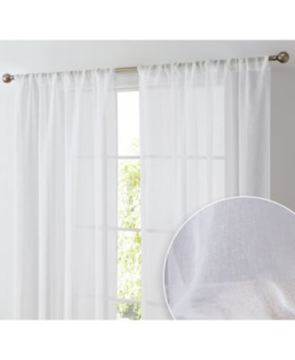 Penelope Faux Linen Textured Semi Sheer Privacy Sun Light Filtering Transparent Window Rod Pocket Thick Curtain Panels, Set of 2