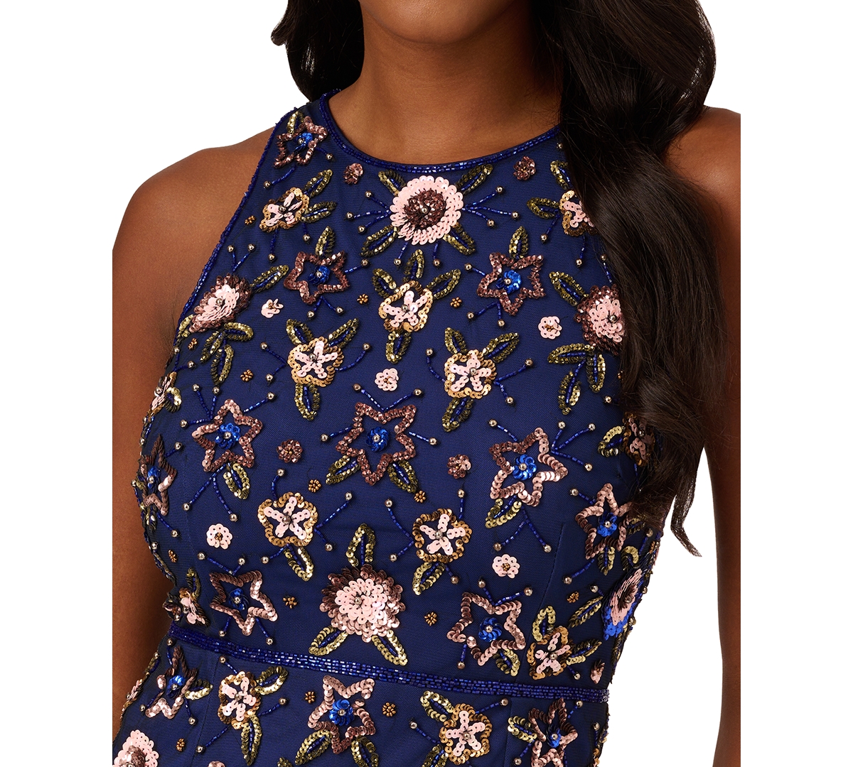 Shop Adrianna Papell Women's Floral Embellished Sleeveless Dress In Midnight Multi