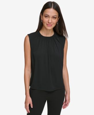 DKNY - Women's Sleeveless Pleated-Neck Shell Top