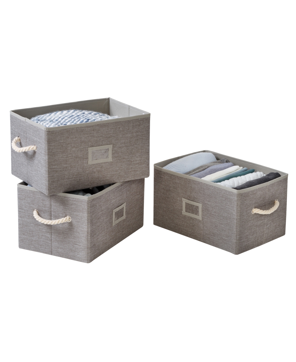 Honey Can Do Set Of 3 Large Fabric Storage Bins With Handles, Heather In Gray