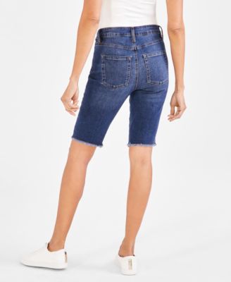 Women's Mid-Rise Raw-Edge Bermuda Jean Shorts, Created for Macy's